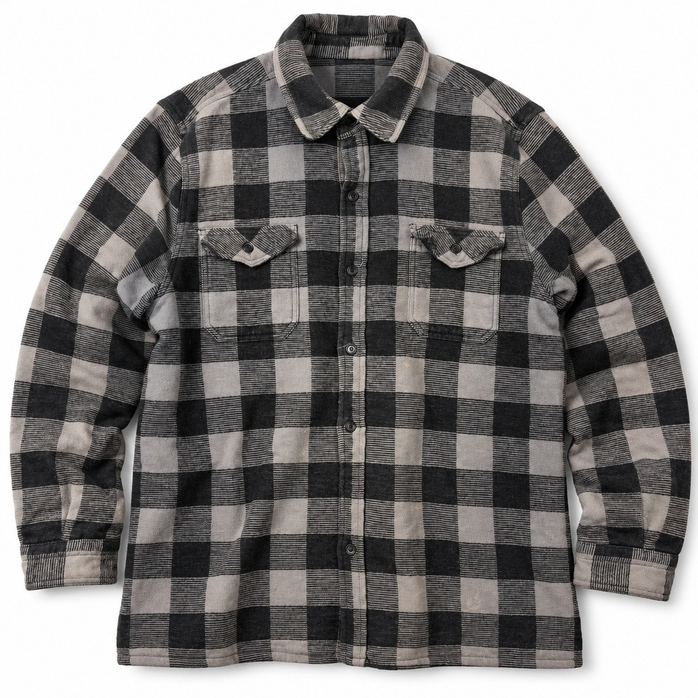 Dakota Flannel Shirt Mens 2XLT Grey Black Buffalo Plaid Long Sleeve Tall Work